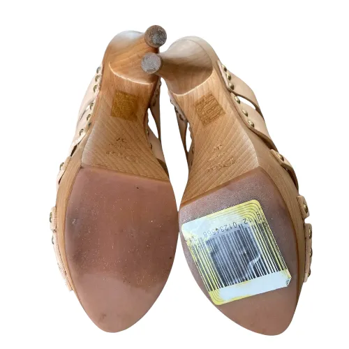 NEW CHRISTIAN DIOR Poudre Leather Strappy, Wood Clog Platform Mules, Size 37