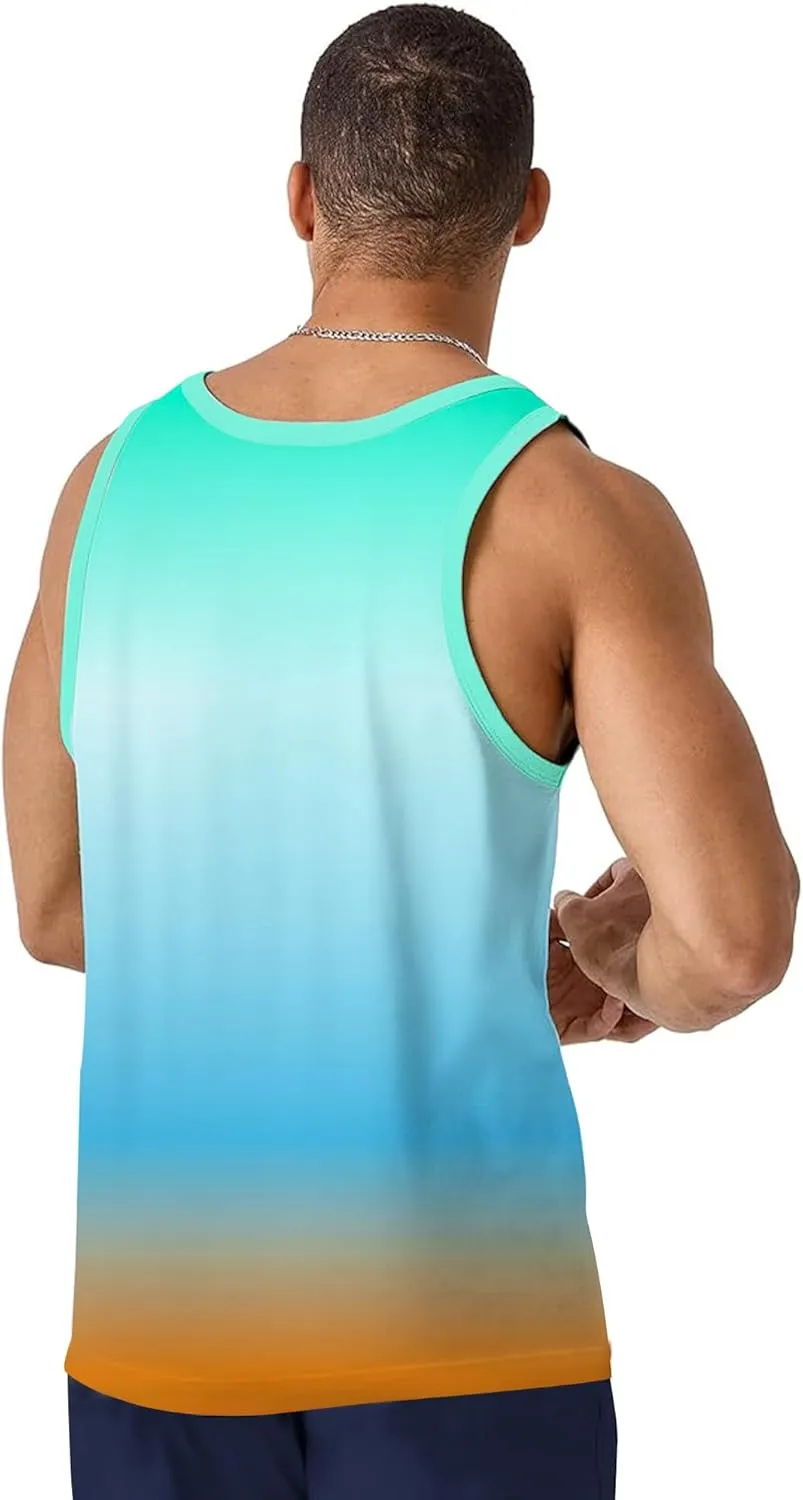 Nidoul Mens Beach Tank Tops Summer Graphic Palm Tree Sleeveless Shirts for Men Vacation Gym Running Workout Tank Top