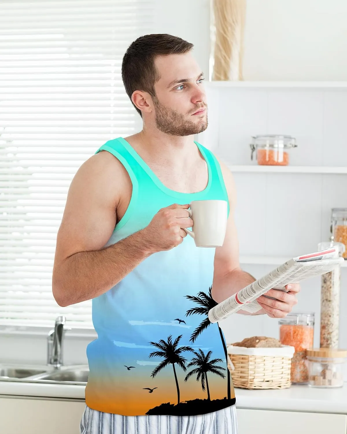 Nidoul Mens Beach Tank Tops Summer Graphic Palm Tree Sleeveless Shirts for Men Vacation Gym Running Workout Tank Top