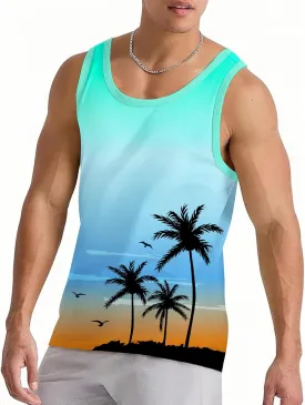 Nidoul Mens Beach Tank Tops Summer Graphic Palm Tree Sleeveless Shirts for Men Vacation Gym Running Workout Tank Top