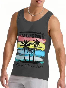 Nidoul Mens Beach Tank Tops Summer Graphic Palm Tree Sleeveless Shirts for Men Vacation Gym Running Workout Tank Top