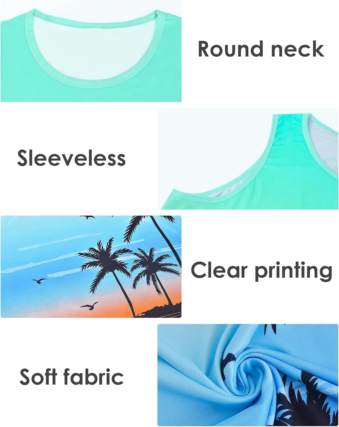 Nidoul Mens Beach Tank Tops Summer Graphic Palm Tree Sleeveless Shirts for Men Vacation Gym Running Workout Tank Top