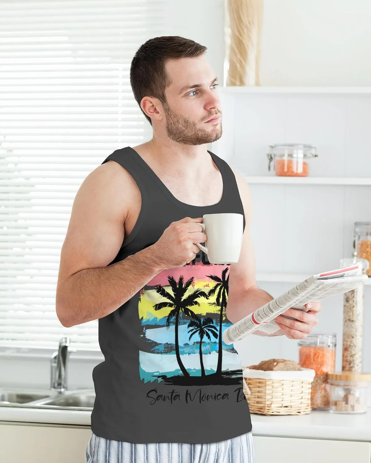 Nidoul Mens Beach Tank Tops Summer Graphic Palm Tree Sleeveless Shirts for Men Vacation Gym Running Workout Tank Top