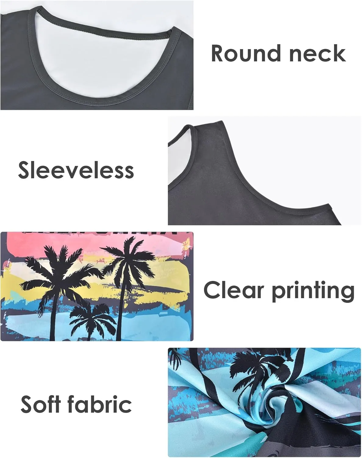 Nidoul Mens Beach Tank Tops Summer Graphic Palm Tree Sleeveless Shirts for Men Vacation Gym Running Workout Tank Top