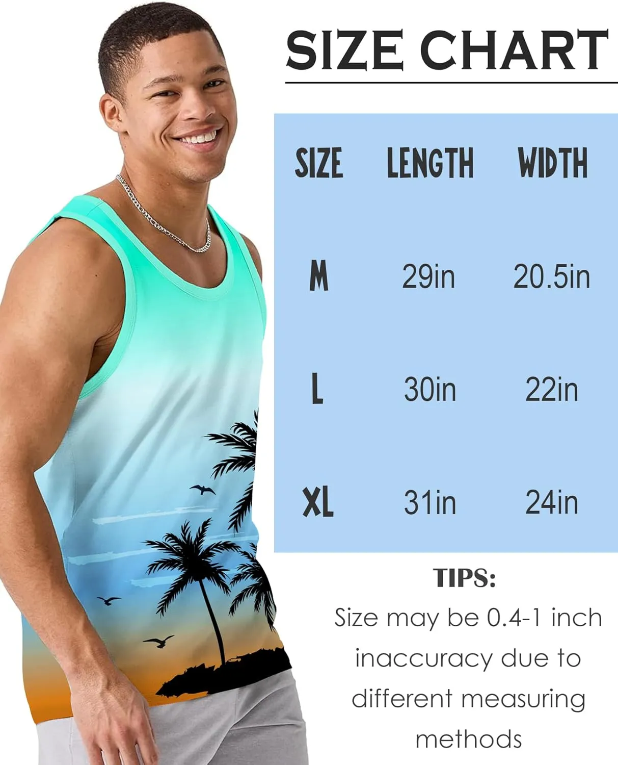 Nidoul Mens Beach Tank Tops Summer Graphic Palm Tree Sleeveless Shirts for Men Vacation Gym Running Workout Tank Top