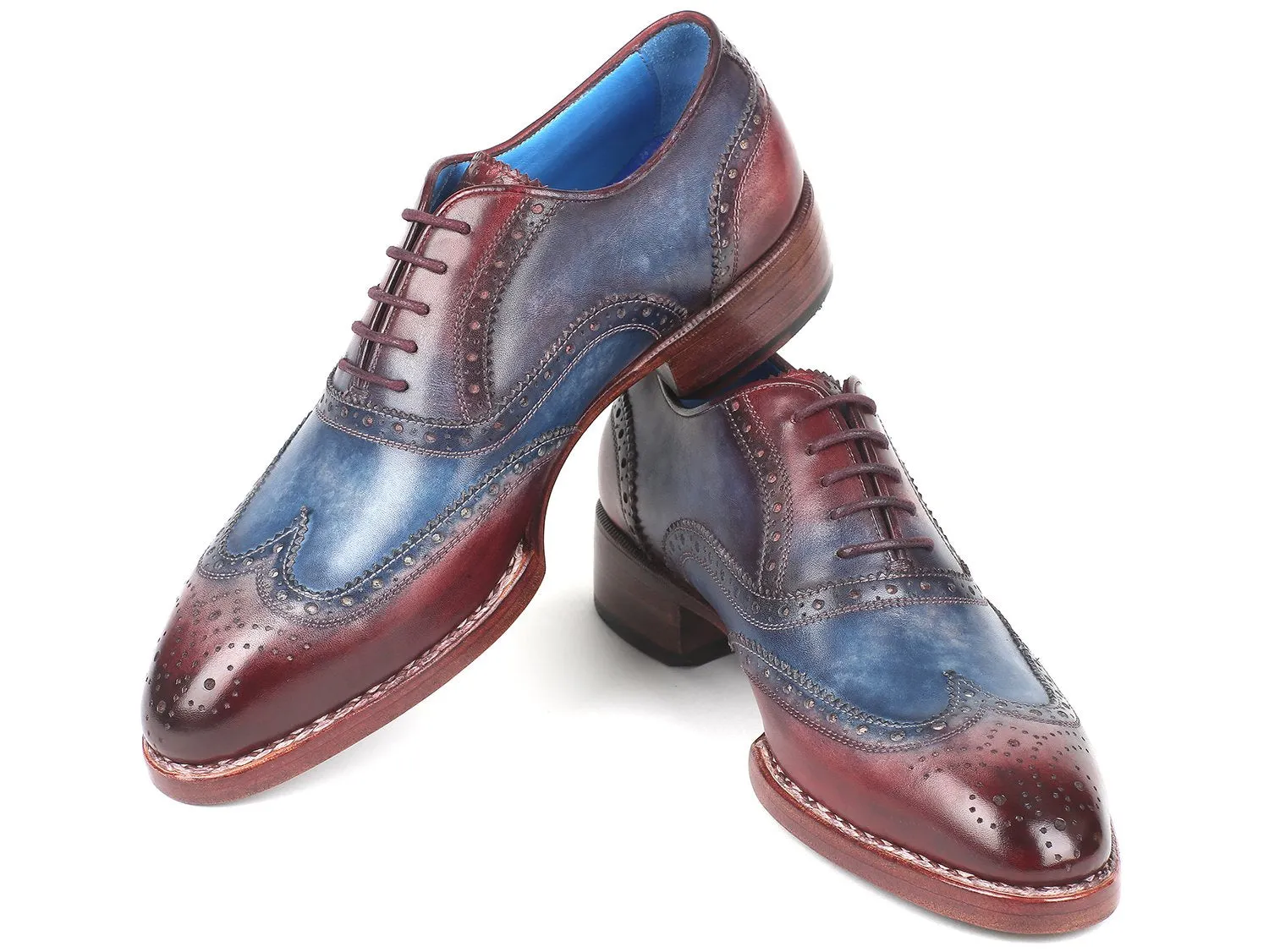 Paul Parkman Goodyear Welted Two Tone Wingtip Oxfords Blue & Bordeaux