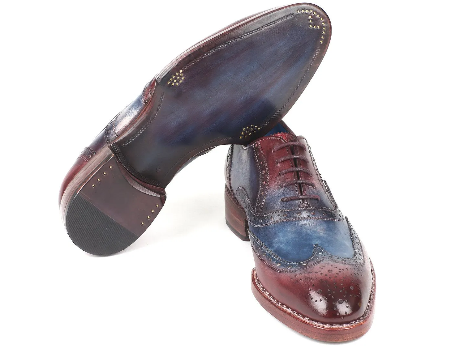 Paul Parkman Goodyear Welted Two Tone Wingtip Oxfords Blue & Bordeaux
