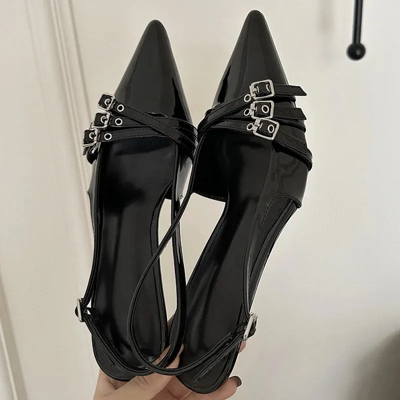 Pointed Toe Buckle Strap Pump Shoes