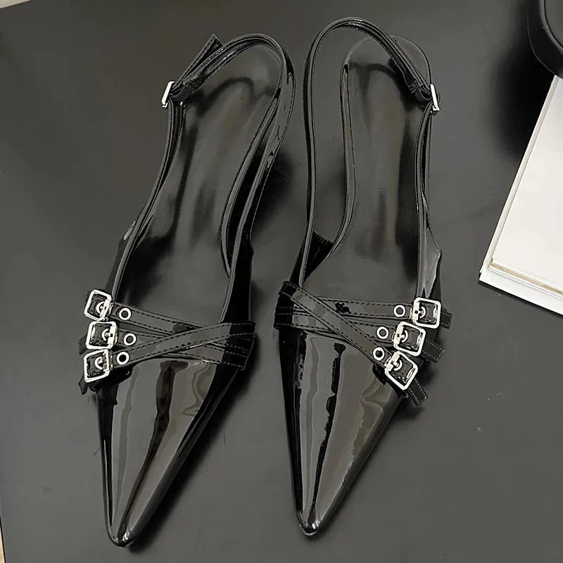 Pointed Toe Buckle Strap Pump Shoes