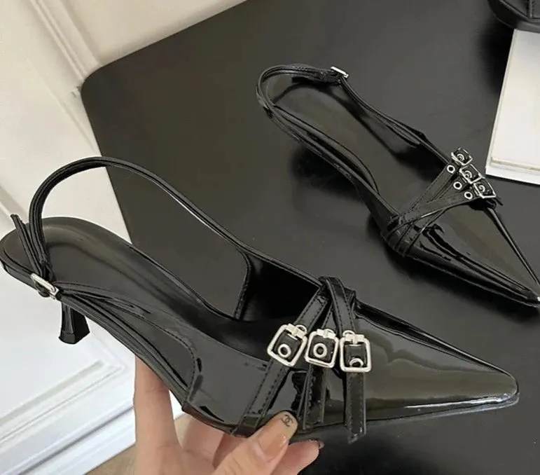 Pointed Toe Buckle Strap Pump Shoes