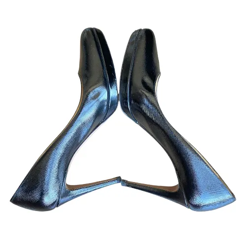 PRADA Black Textured Patent Leather Platform Pumps, Size 41