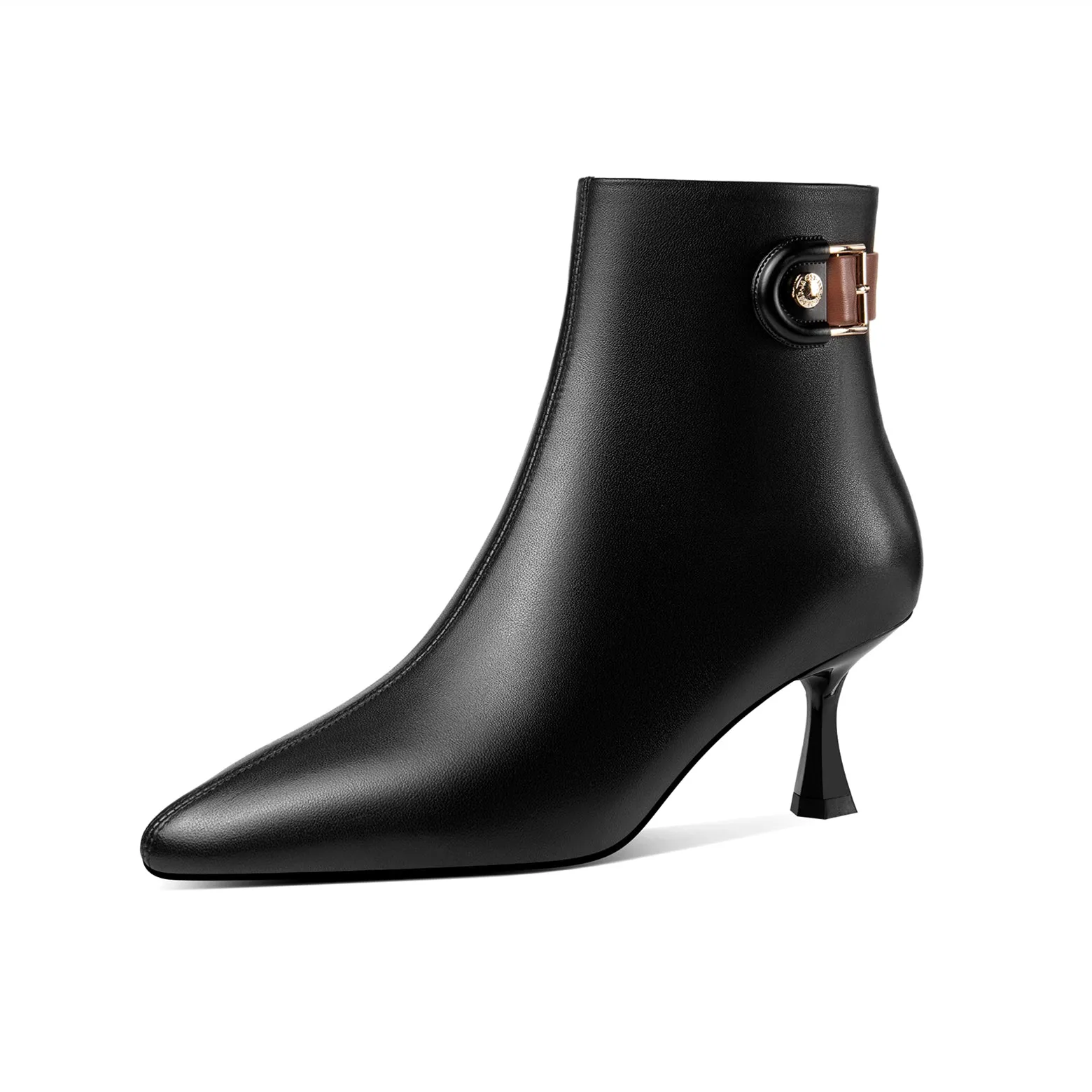 TinaCus Women's Genuine Leather Handmade Kitten Heel Side Zip Pointed Toe Ankle Boots with Buckle