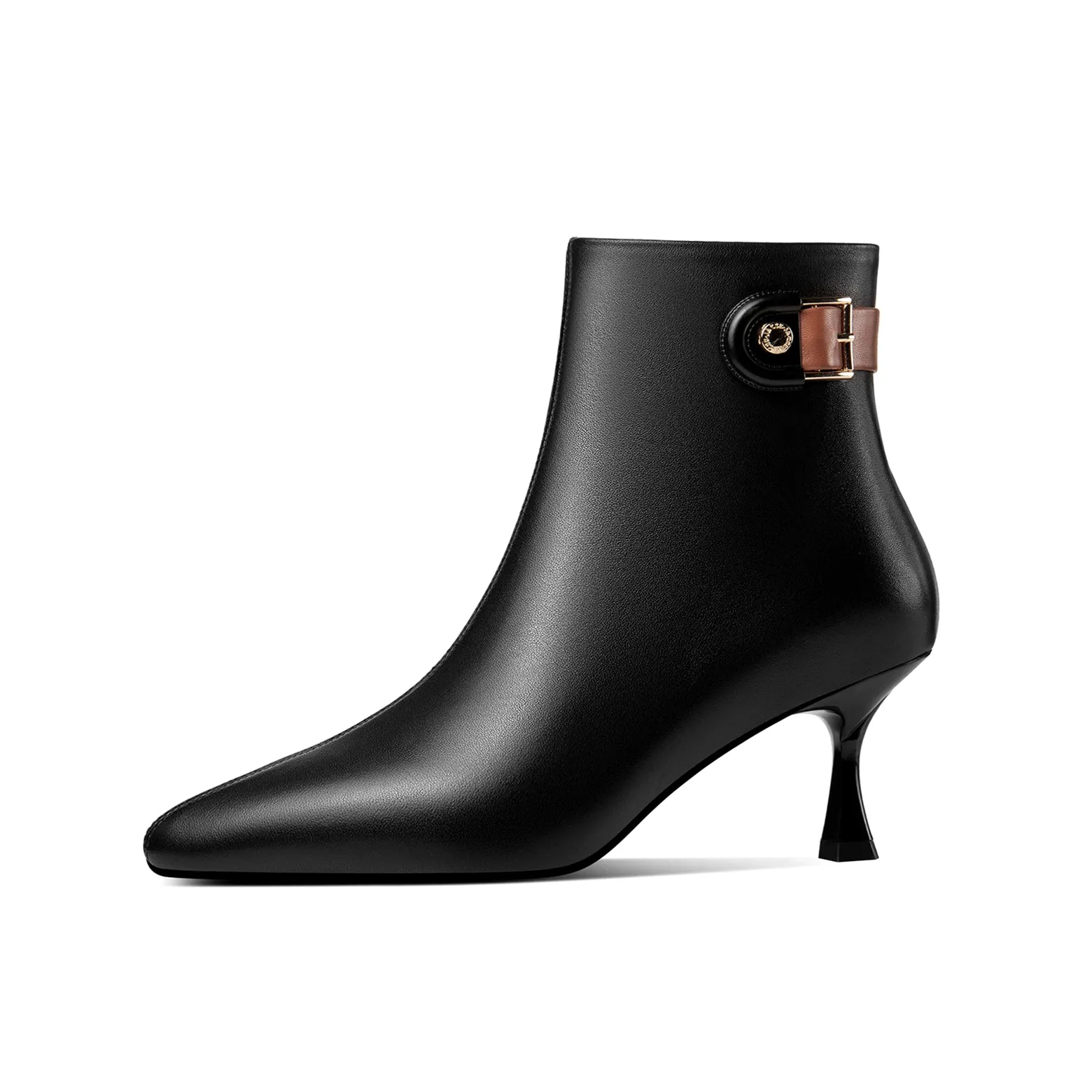 TinaCus Women's Genuine Leather Handmade Kitten Heel Side Zip Pointed Toe Ankle Boots with Buckle