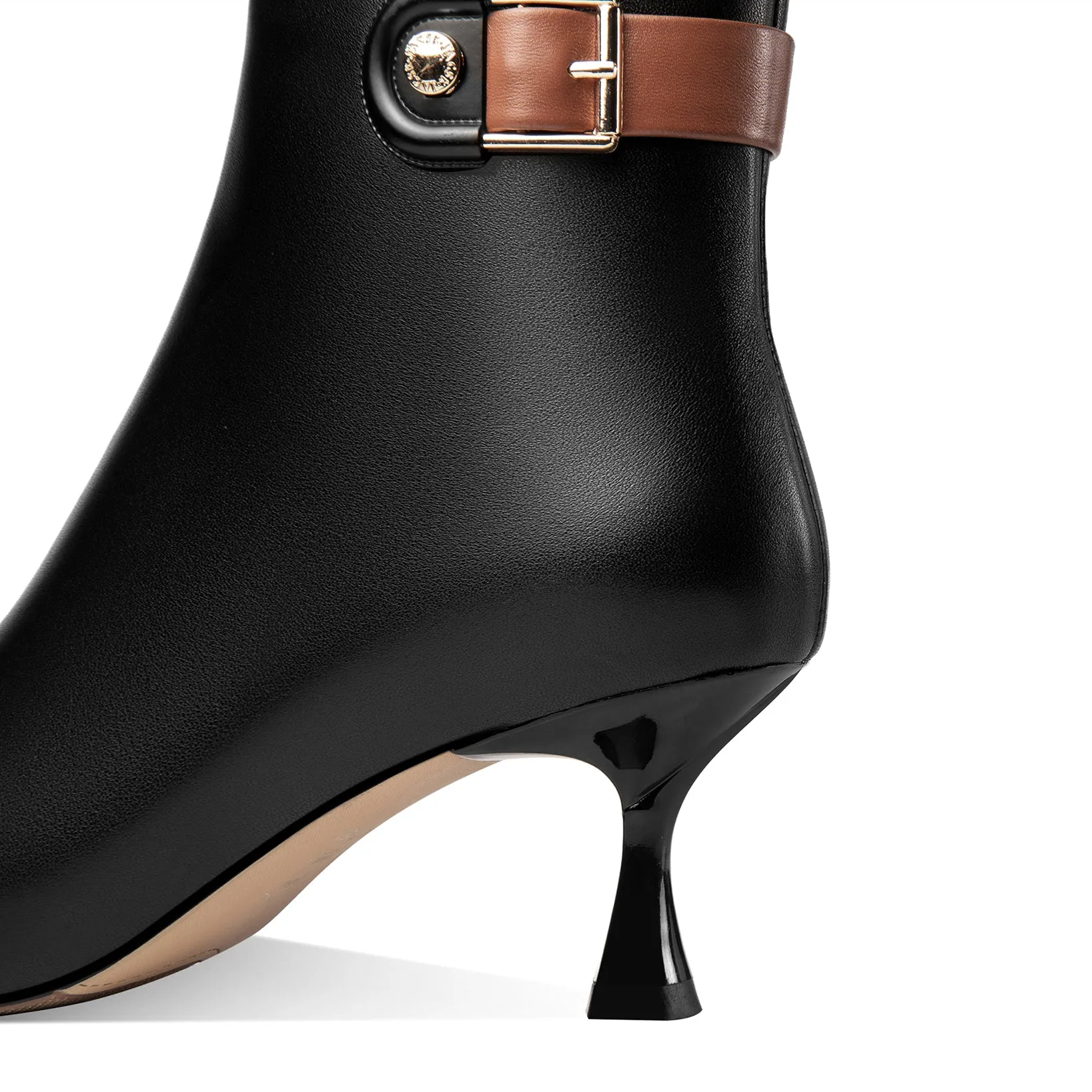 TinaCus Women's Genuine Leather Handmade Kitten Heel Side Zip Pointed Toe Ankle Boots with Buckle