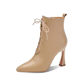 TinaCus Women's Genuine Leather Pointed Toe Handmade Zip Up High Heel Selftie Ankle Boots