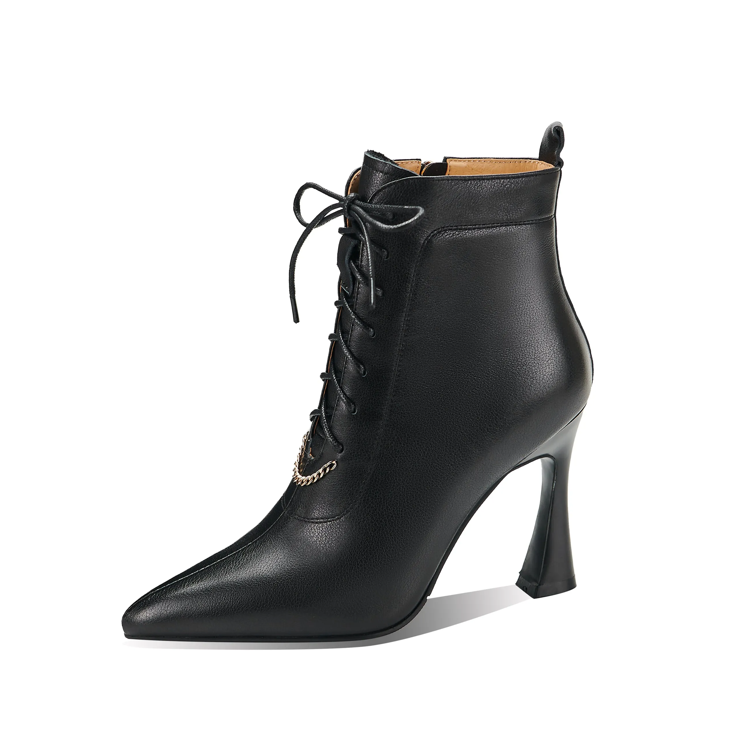 TinaCus Women's Genuine Leather Pointed Toe Handmade Zip Up High Heel Selftie Ankle Boots