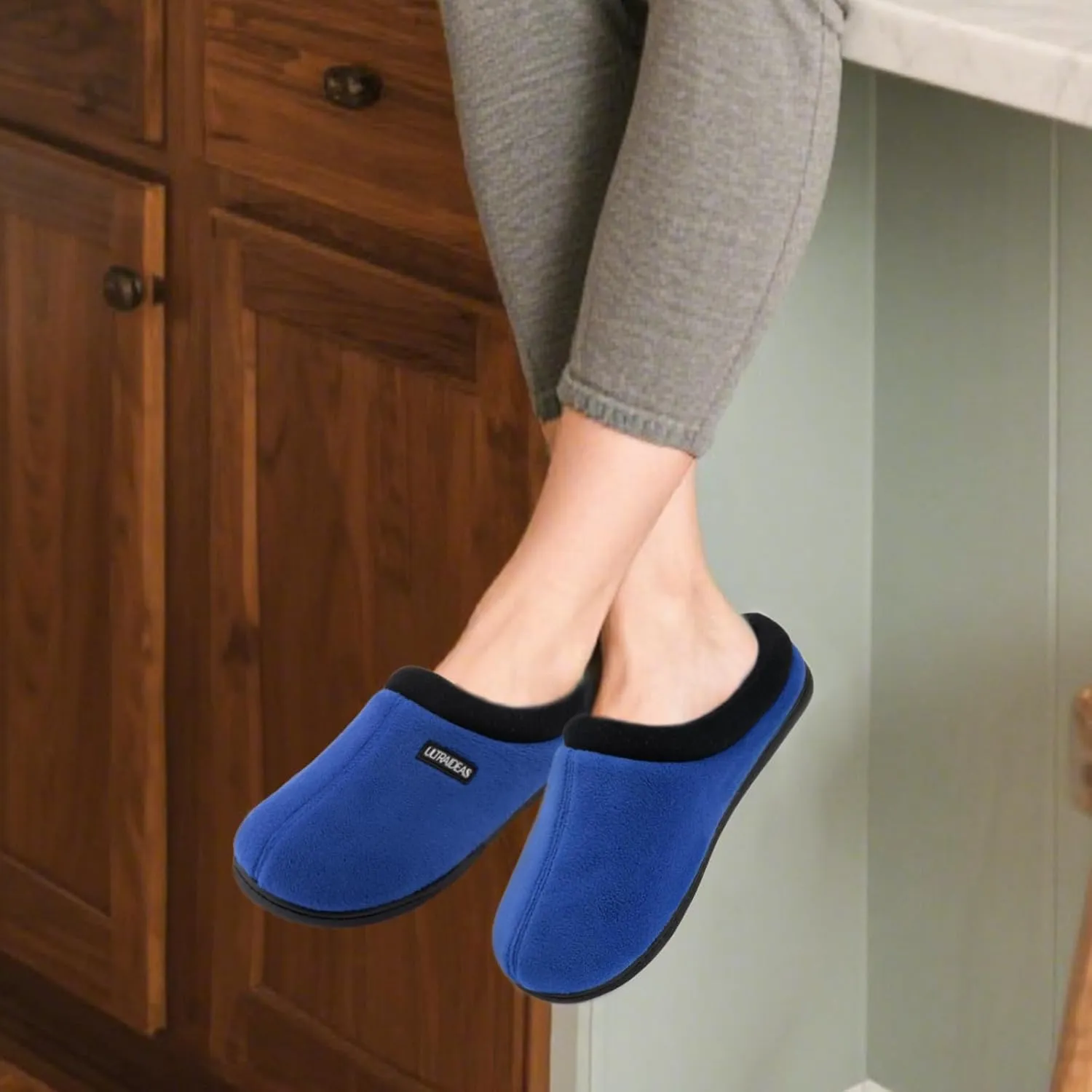 ULTRAIDEAS Women's Cozy Fleece-Lined Memory Foam Slippers with Anti-Slip Rubber Sole for Indoor/Outdoor