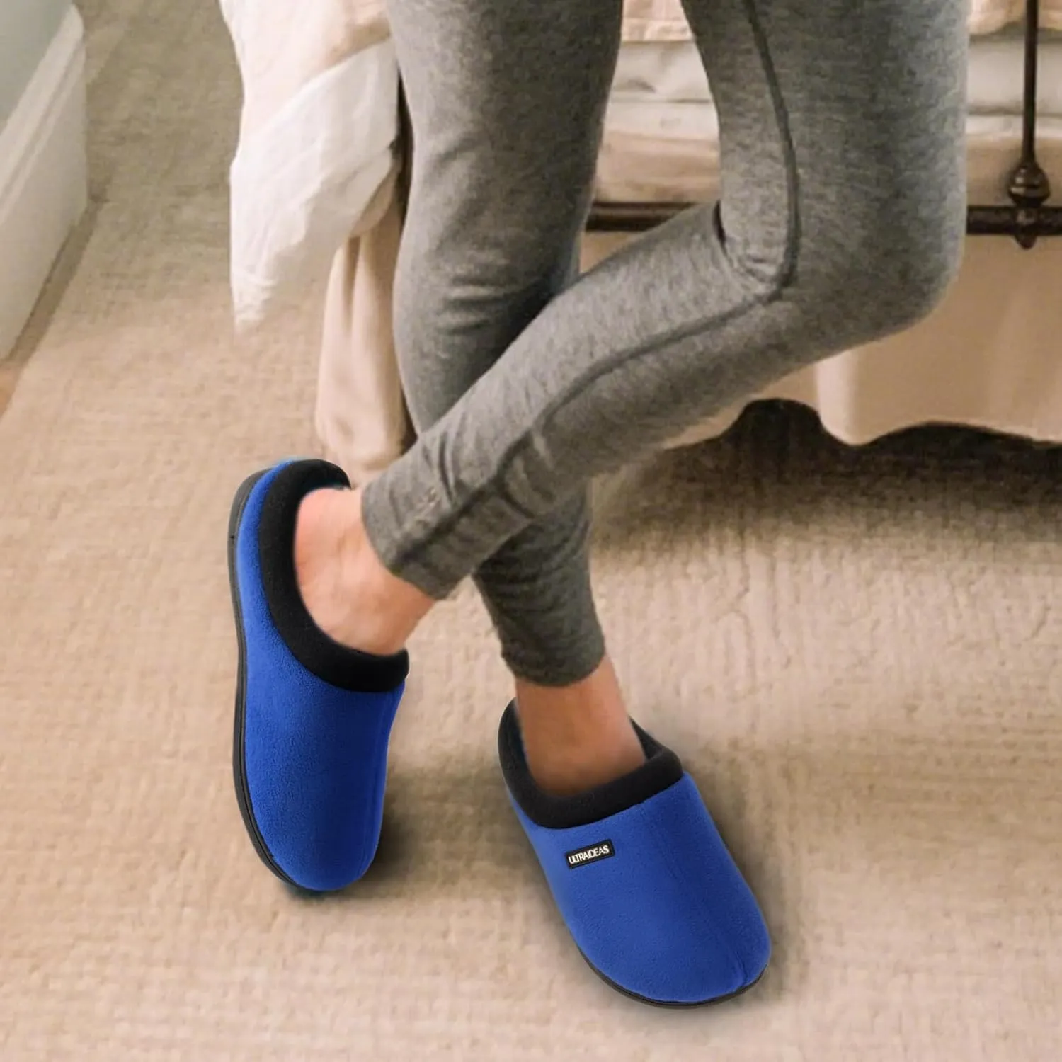 ULTRAIDEAS Women's Cozy Fleece-Lined Memory Foam Slippers with Anti-Slip Rubber Sole for Indoor/Outdoor