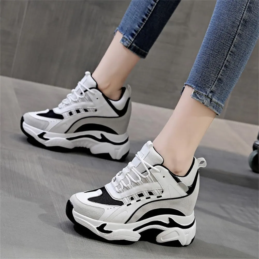 VEACAM Ladies Wedge Sneakers, Non-Slip Lace Up Hidden Sneakers Casual Comfort Inner Heightening Walking Shoes