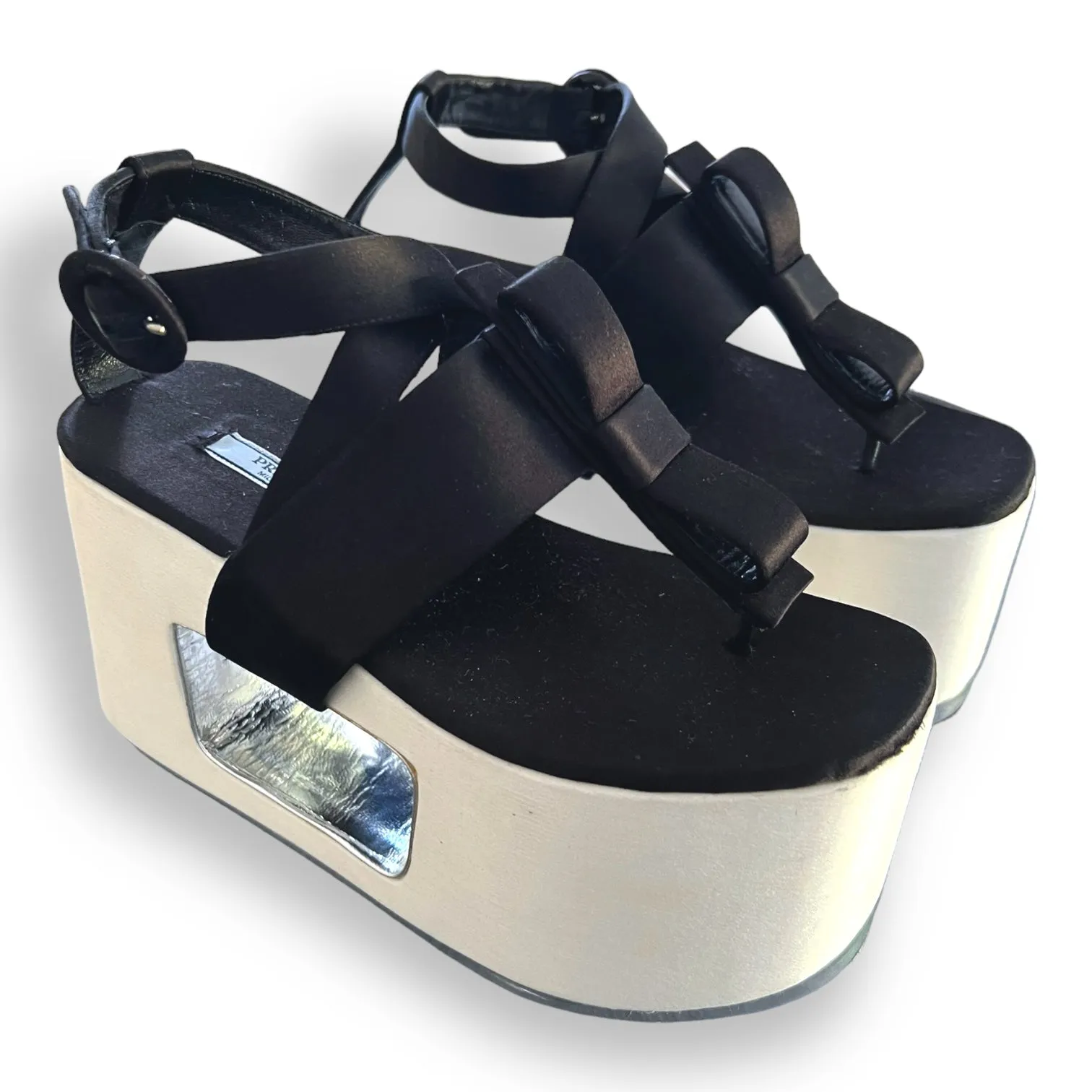 Vintage Prada Platform Sandals with Satin Bow