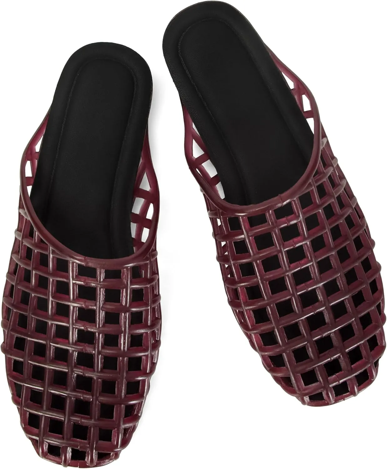 Women's Red Jelly Mesh Slides, Comfortable Flat Slip On Sandals, Casual Summer Beach Slippers