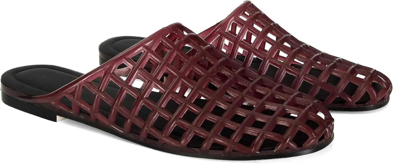 Women's Red Jelly Mesh Slides, Comfortable Flat Slip On Sandals, Casual Summer Beach Slippers