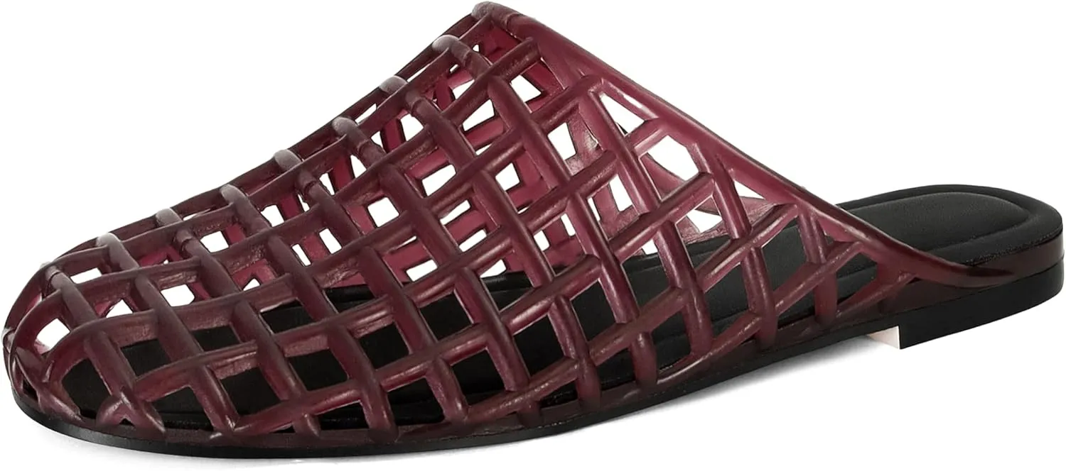 Women's Red Jelly Mesh Slides, Comfortable Flat Slip On Sandals, Casual Summer Beach Slippers