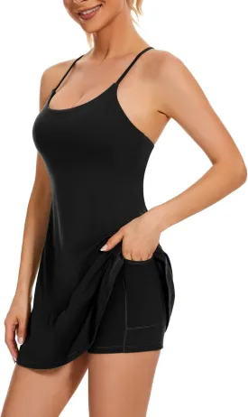 Womens Tennis Dress with Built-in Bra & Shorts Athletic Dress Workout Dress Exercise Dress with Pockets Golf Dress