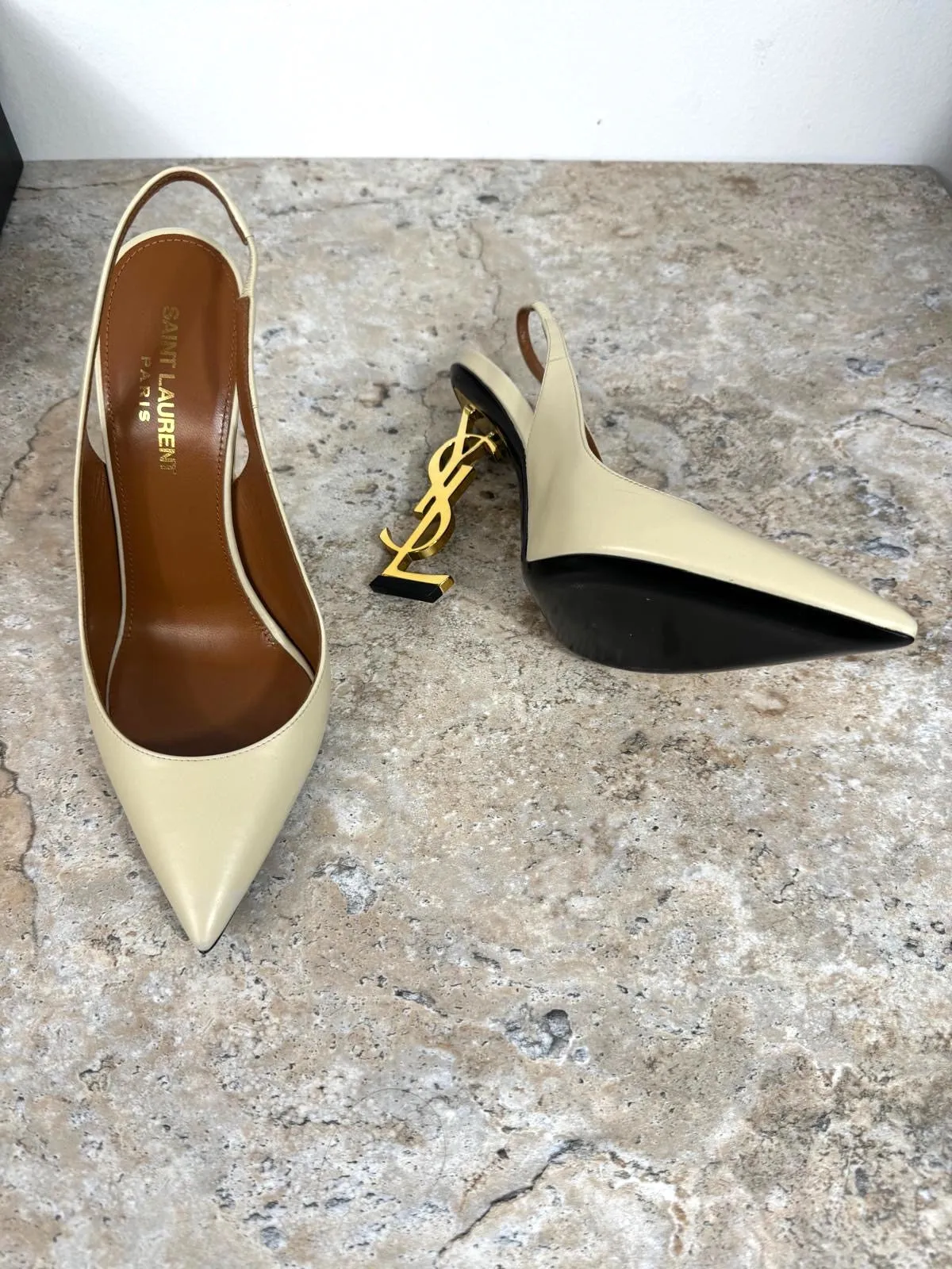 YSL OPYUM POINTED TOE CALFSKIN LEATHER SLINGBACK PUMPS