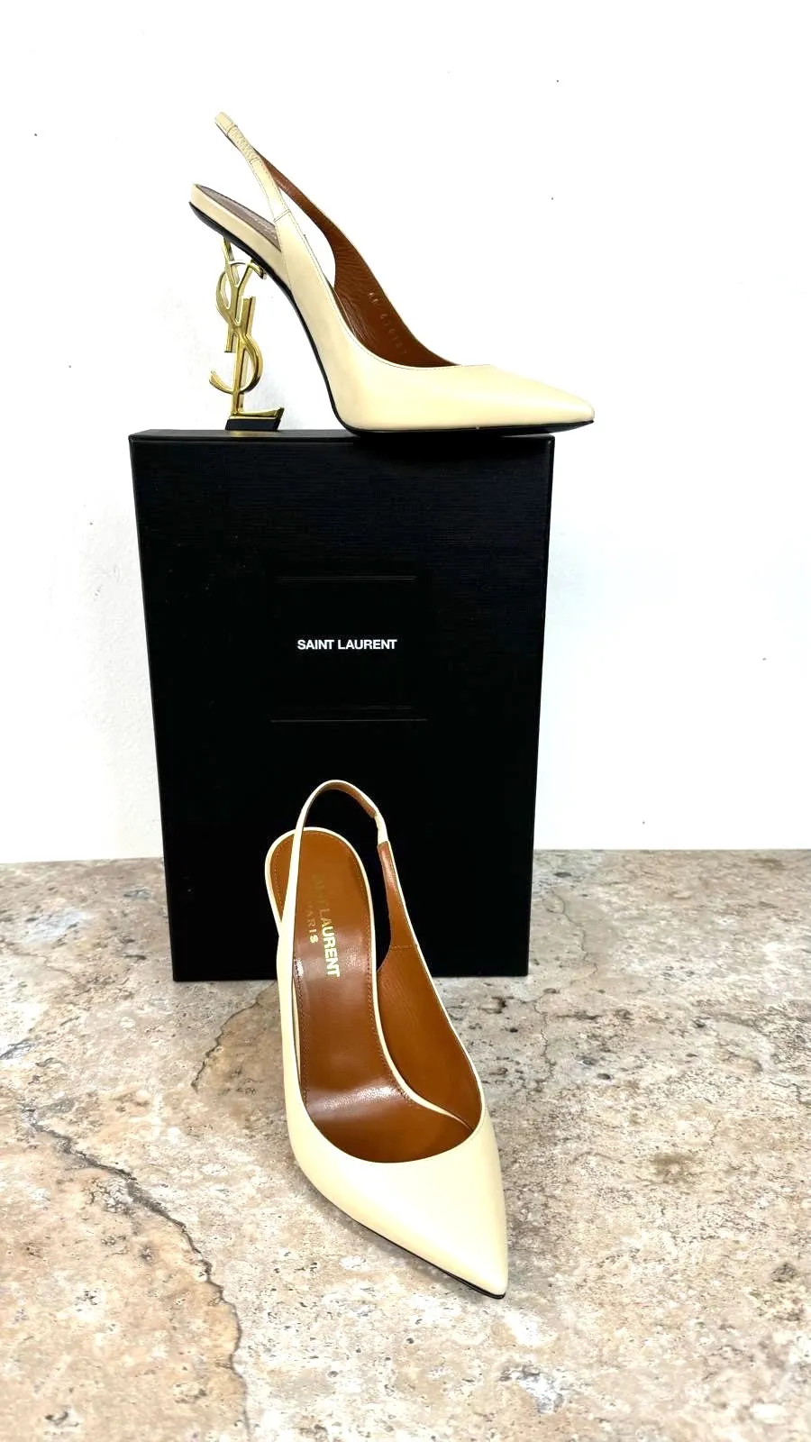 YSL OPYUM POINTED TOE CALFSKIN LEATHER SLINGBACK PUMPS