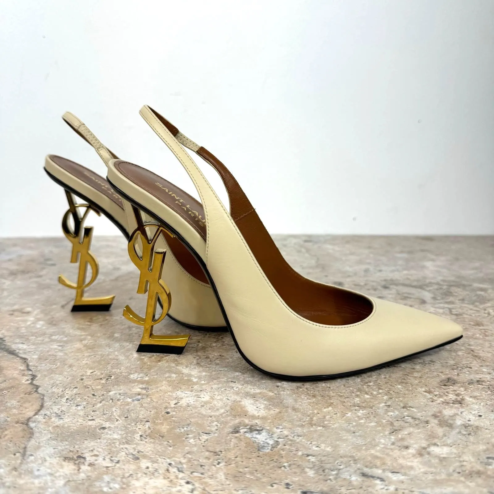 YSL OPYUM POINTED TOE CALFSKIN LEATHER SLINGBACK PUMPS