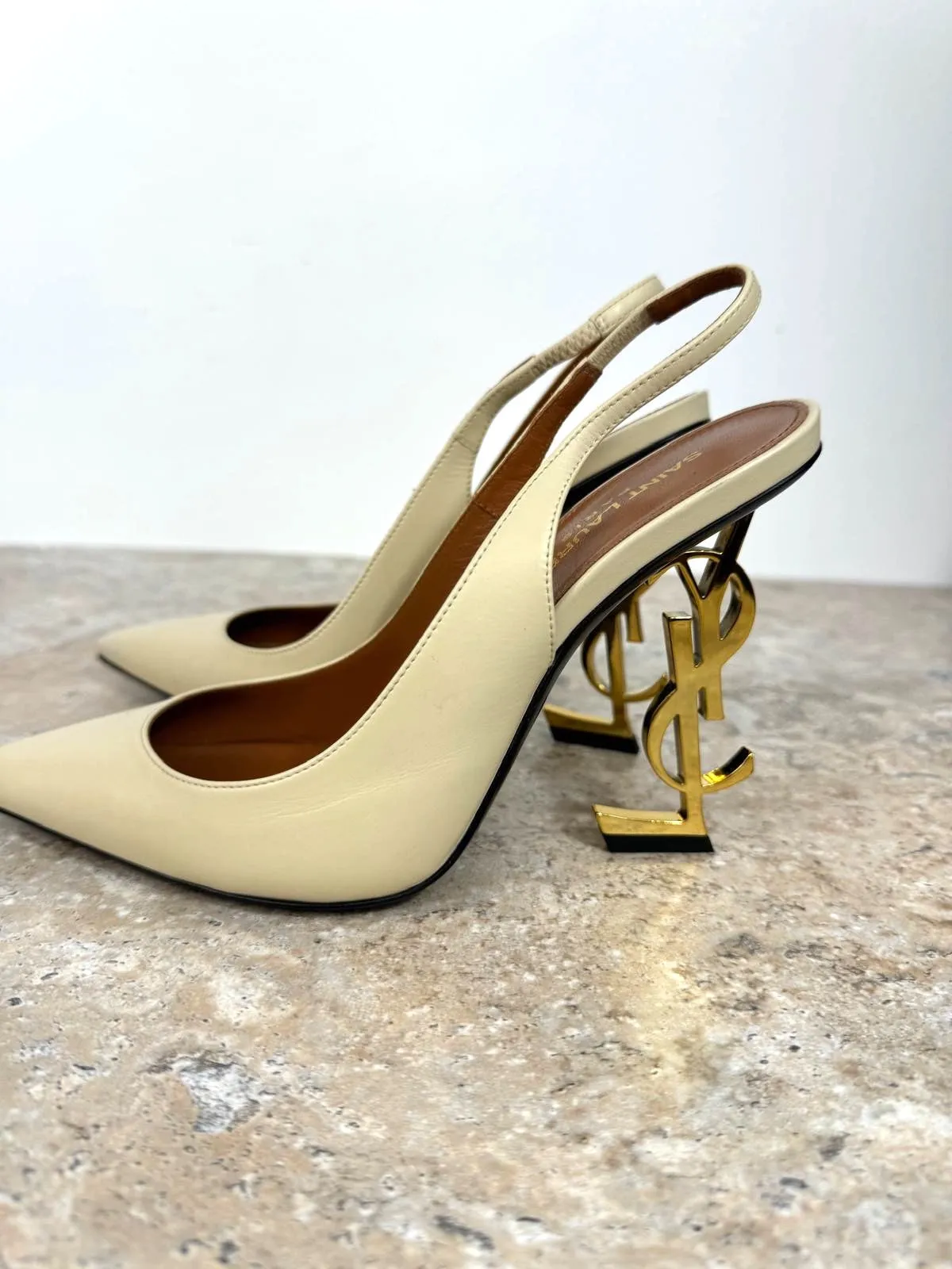 YSL OPYUM POINTED TOE CALFSKIN LEATHER SLINGBACK PUMPS